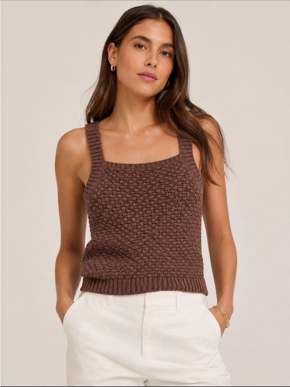 J Crew Basket Stitch Crochet Sweater Tank Dark Fudge Brown Size Small